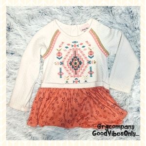 Little Lass SIZE 5 Girl's Tribal White/Coral Quilt Style Suede Like Dress